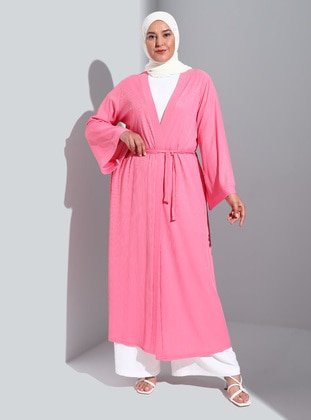 Unlined - Pink - Plus Size Kimono - GELİNCE