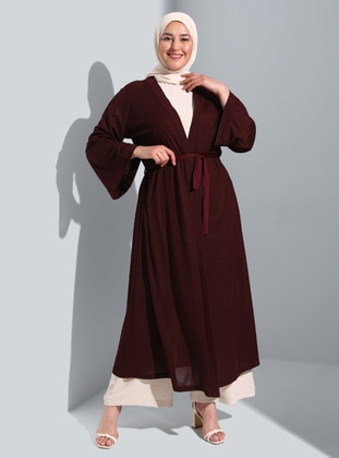 Unlined - Cherry Color - Plus Size Kimono - GELİNCE