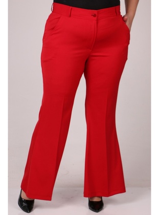 Red - 1000gr - Plus Size Pants - Eslina