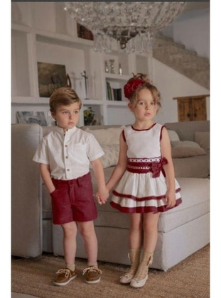 Girl's Lace Embroidered Waist With Bow And Lace Lace Hem Burgundy Dress Burgundy