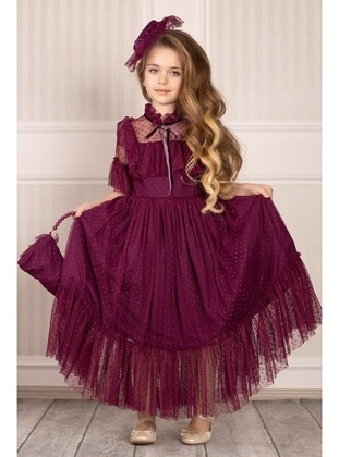 Girls` Purple Party Dress with Noble Beaute Hat