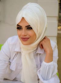 White - Printed - Crepe - Instant Scarf