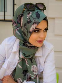 Blue Poppy - Printed - Crepe - Instant Scarf