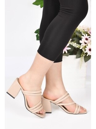 Tria 02106 6 Cm Heel Women's Slippers Beige