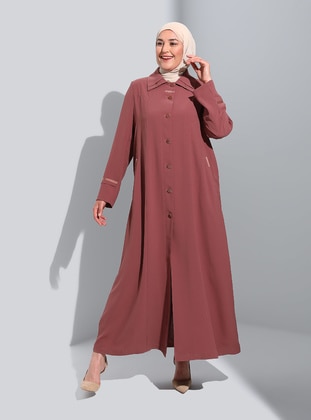 Dusty Rose - Unlined - Point Collar - Plus Size Topcoat - Olcay