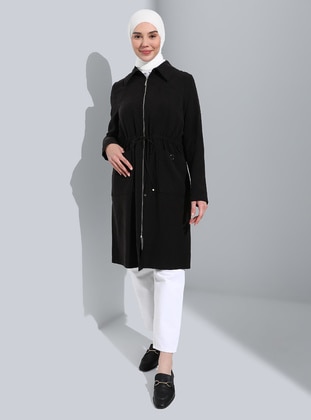 Black - Unlined - Point Collar - Topcoat - Olcay