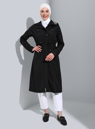 Black - Half Lined -  - Trench Coat - Olcay