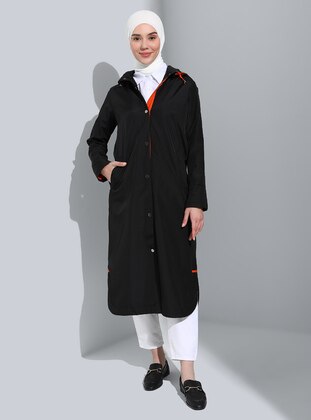 Black - Unlined -  - Trench Coat - Olcay