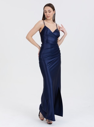 Fully Lined - Navy Blue - Evening Dresses - Meksila