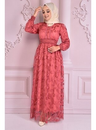 Lace Evening Dress Rose Color Nev14915