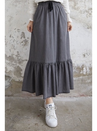 Grey - Unlined - Denim Skirt - InStyle