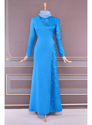 Pearl Detail Evening Dresses Blue Asm2530