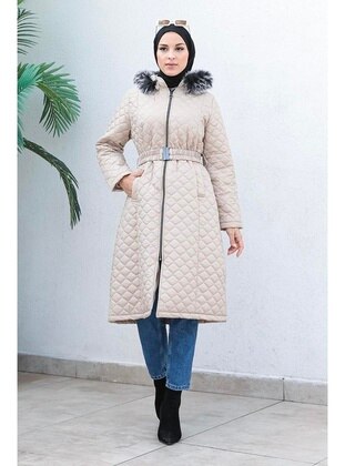 Quilted Puffer Coat Beige