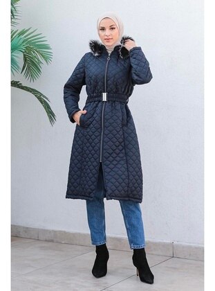 Quilted Puffer Coat Navy Blue