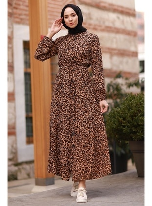 Brown - Leopard - Modest Dress - InStyle