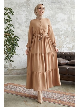 Milky Brown - Button Collar - Fully Lined - Modest Dress - InStyle