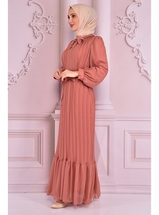 Pleated Chiffon Evening Dress Rose Color Nev14917
