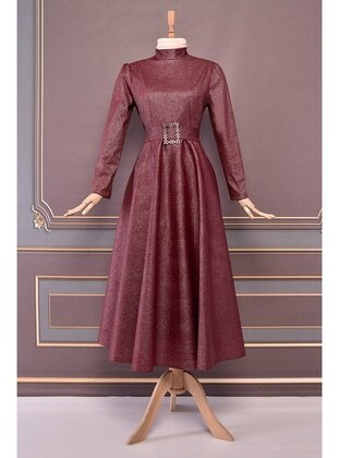 Burgundy - Modest Evening Dress - Moda Merve