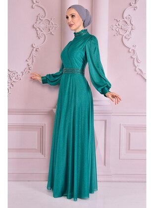 Moda Merve Green Modest Evening Dress