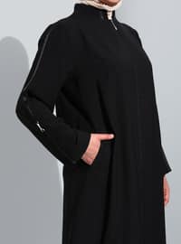 Black - Unlined - Crew neck - Plus Size Topcoat