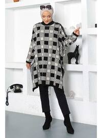 Leather Detailed Sweater Poncho Black 6051