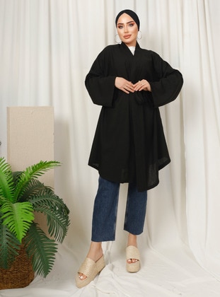 Unlined - Black - Kimono - SAHRA BUTİK