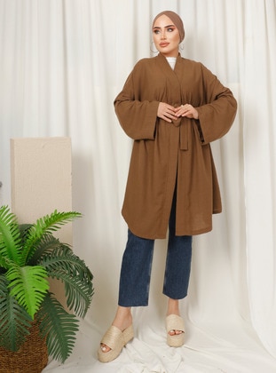 Unlined - Brown - Kimono - SAHRA BUTİK