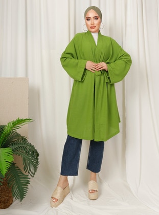 Unlined - Olive Green - Kimono - SAHRA BUTİK