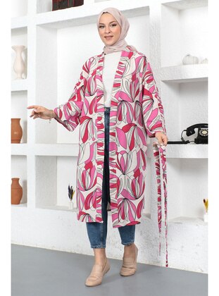 Pink - Unlined - Crew neck - Kimono - Tesettür Dünyası