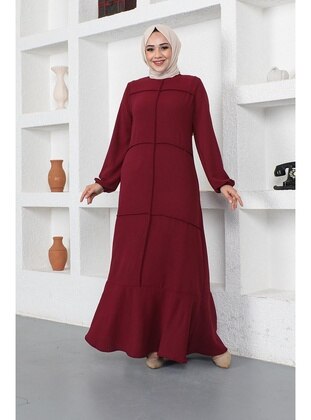 Burgundy - Modest Dress  - Modapinhan