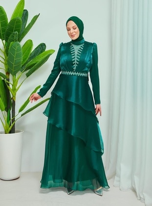 Emerald - Fully Lined - Crew neck - 500gr - Modest Evening Dress - Moda Echer