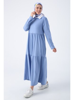 Blue - Unlined - Crew neck - Modest Dress - ALLDAY