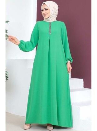 Green - Crew neck - Unlined - Modest Dress - Tesettür Dünyası