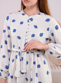 Saxe Blue - Fushsia - Multi - Button Collar - Modest Dress