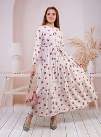 Fuchsia - White - Multi - Button Collar - Modest Dress