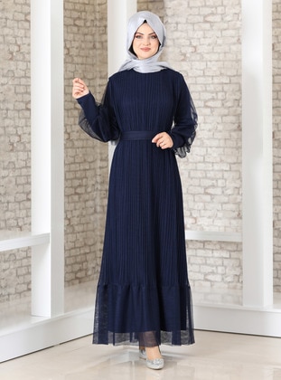 Fully Lined - Navy Blue - Polo neck - Evening Dresses - Fashion Showcase Design