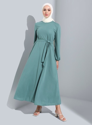 Mint Green - Crew neck - Unlined - Modest Dress - Refka