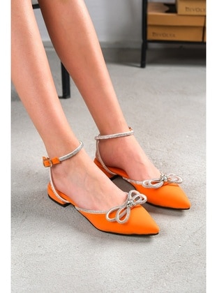 Orange - Flat - Flat Shoes - DİVOLYA