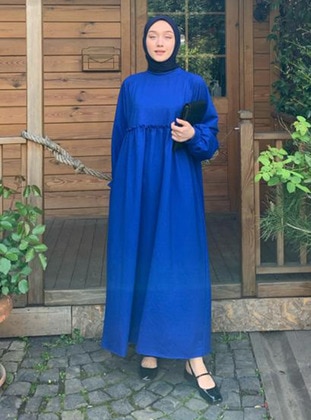 Saxe Blue - Crew neck - Unlined - Modest Dress - Ceylan Otantik