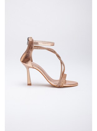 Copper color - High Heel - Evening Shoes - Artı Artı Ayakkabı