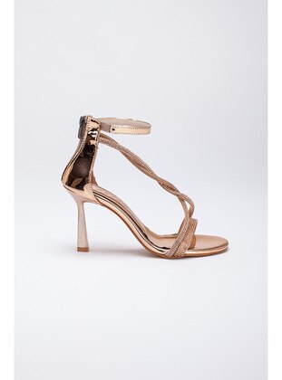 Copper color - High Heel - Evening Shoes - Artı Artı Ayakkabı