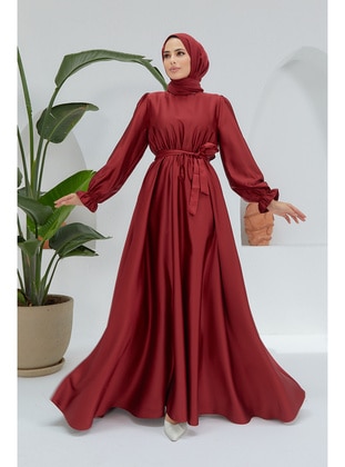 Burgundy - Modest Dress - Vavinor