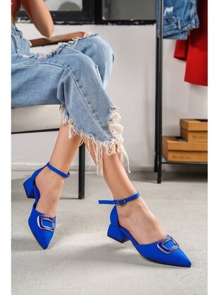 Saxe Blue - High Heel - Casual Shoes - DİVOLYA