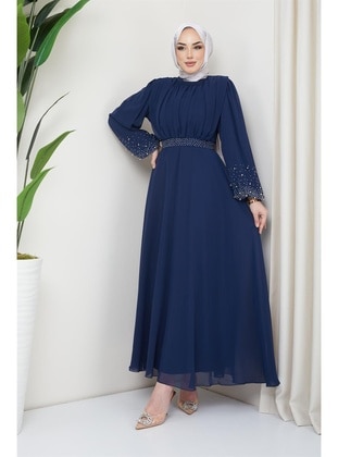 Navy Blue - Modest Evening Dress - Hakimoda