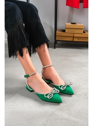 Green - Flat - Flat Shoes - DİVOLYA