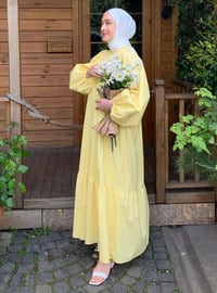 Yellow - Crew neck - Unlined - Modest Dress
