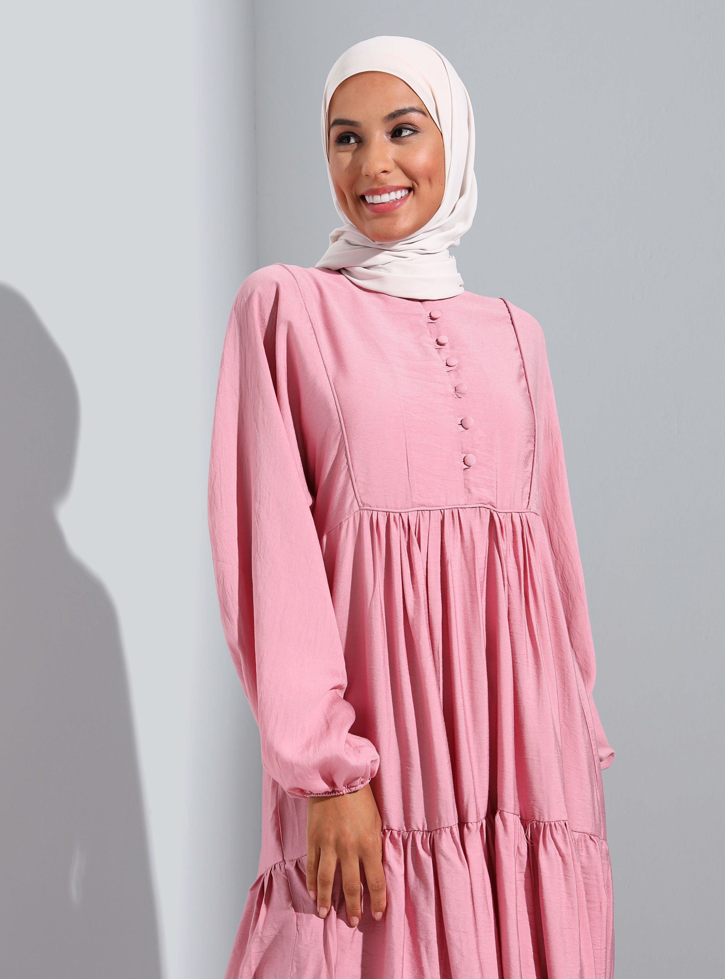 Pink - Crew neck - Unlined - Modest Dress