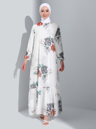 Smoke Color - Multi - Polo neck - Fully Lined - Modest Dress - Bürün