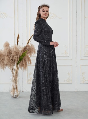 Black - Fully Lined -  - Modest Evening Dress - Aslan Polat