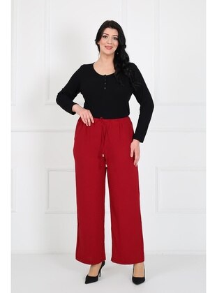 Red - Plus Size Pants - By Alba Collection